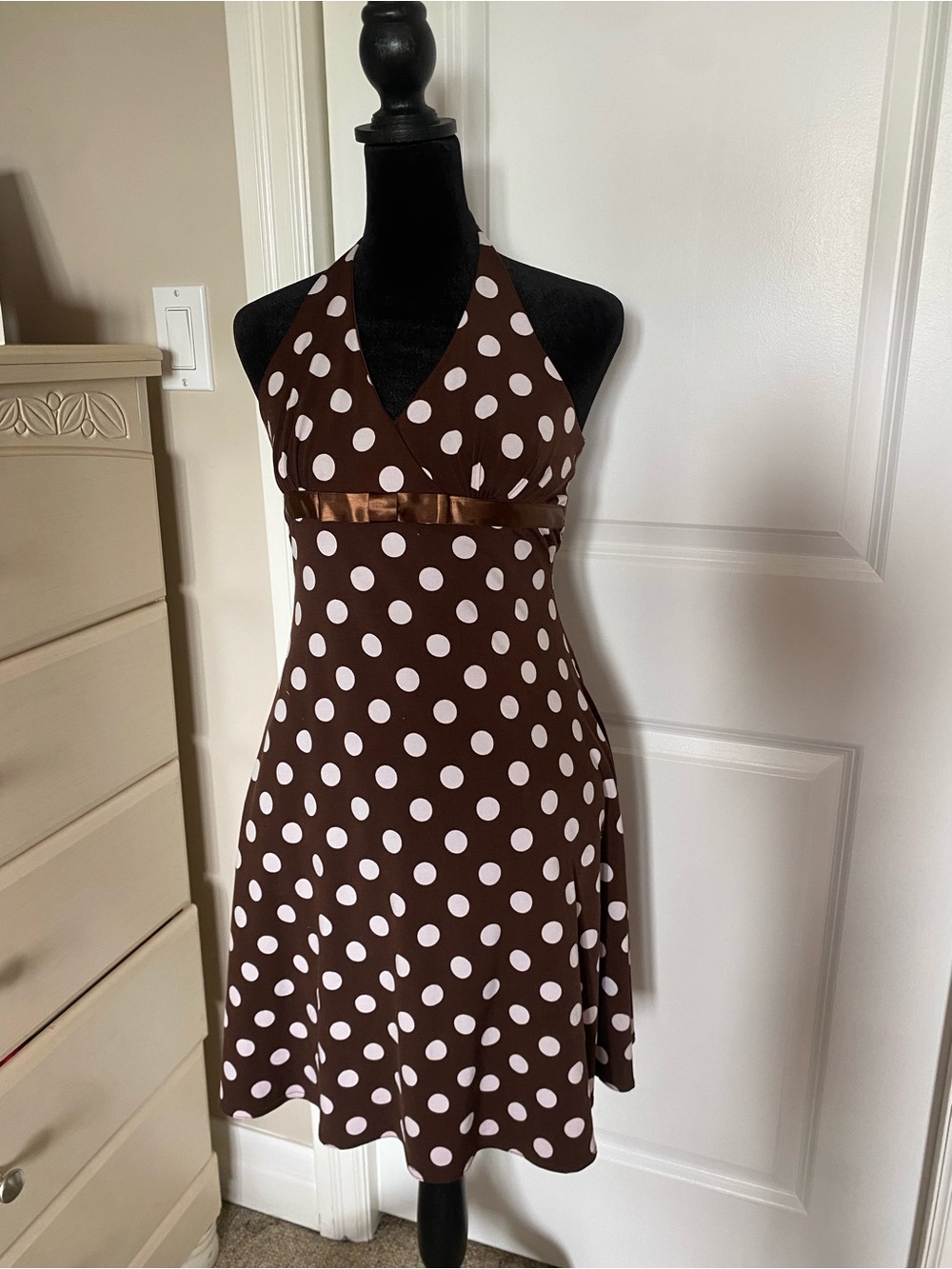 Y2K 2000s Brown Polka Dot Halter Dress